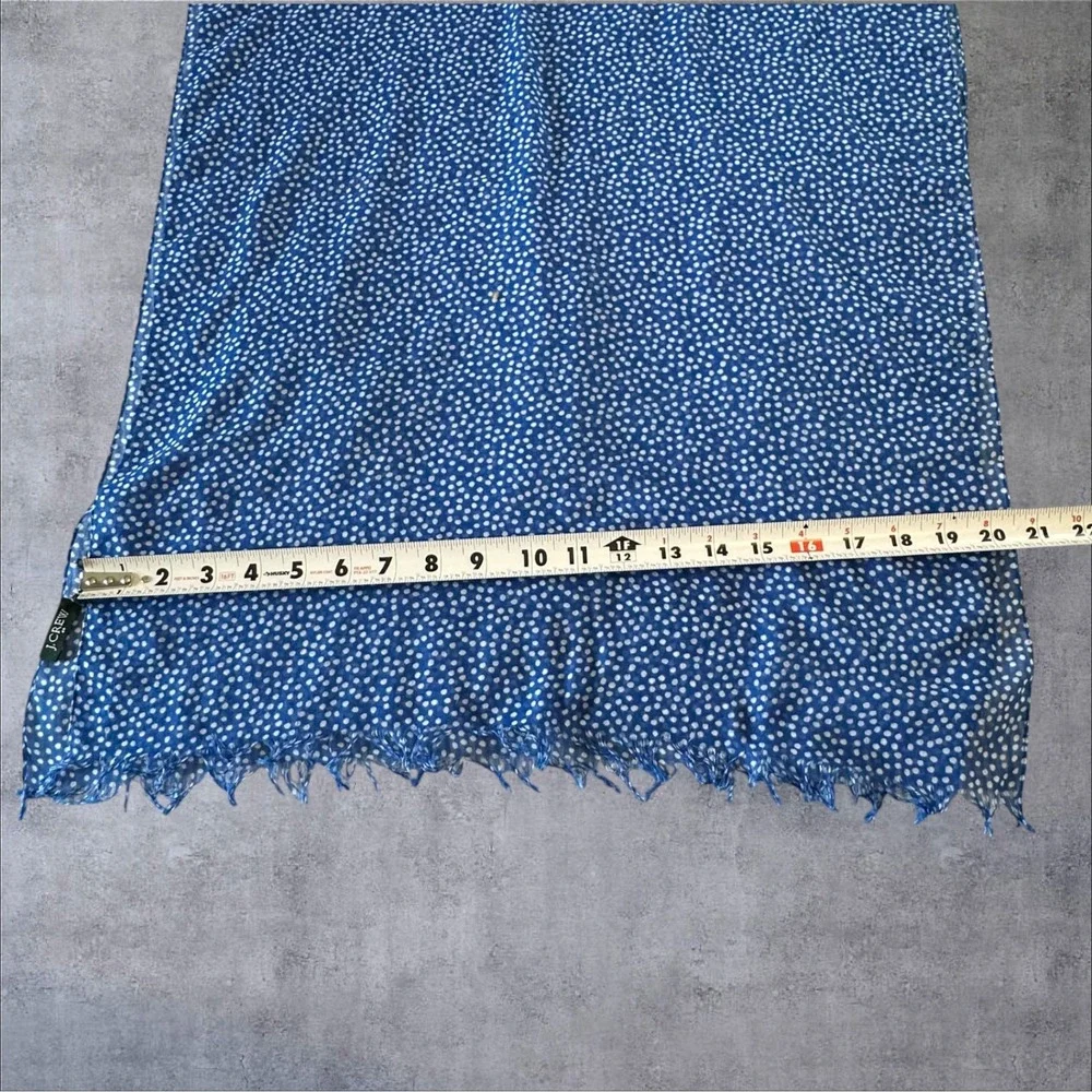 J Crew Scarf Womens Blue Polka Dot Lightweight‎ Frayed Fringe 70x20
